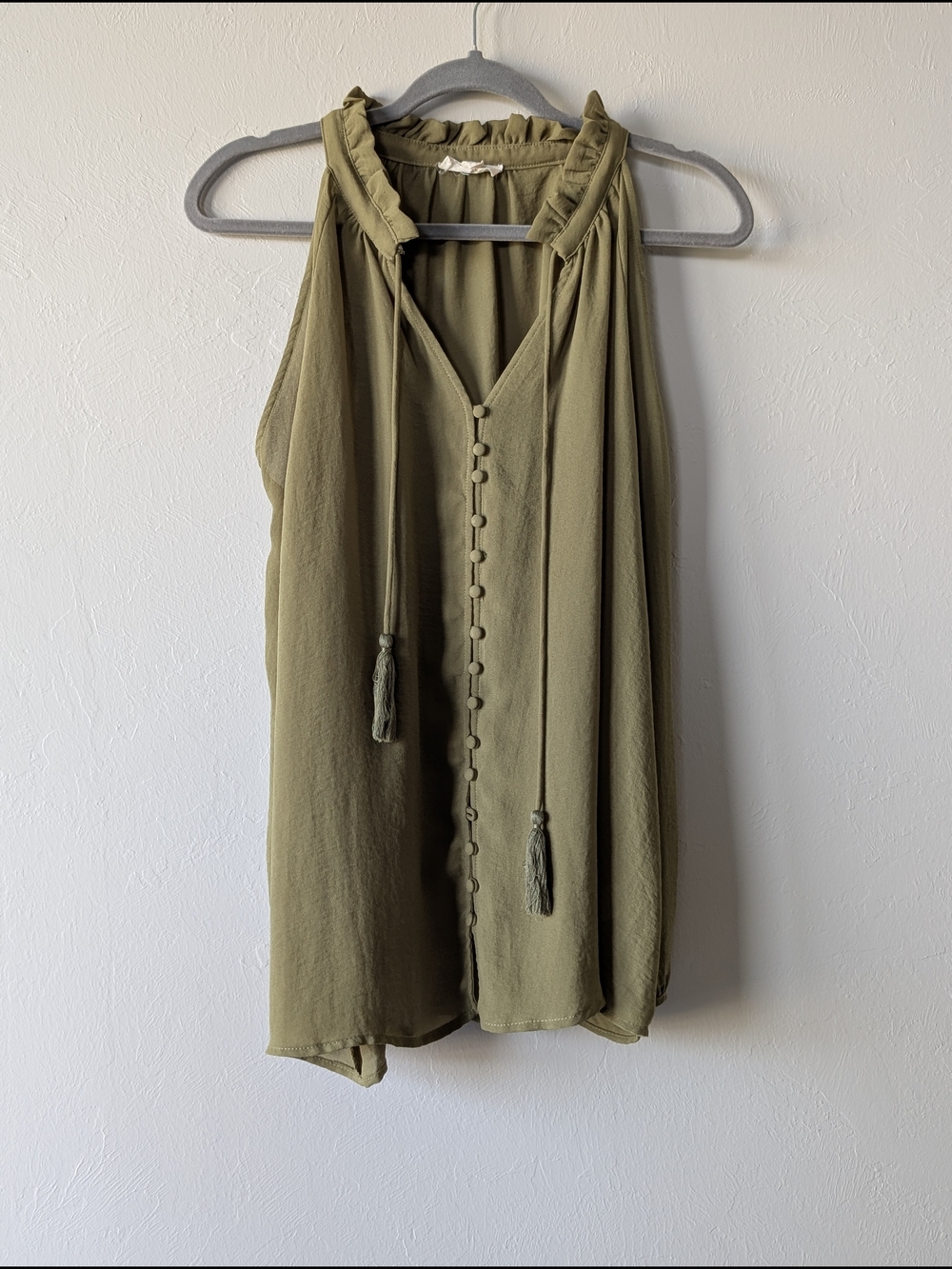 entro Boho Olive Green Lightweight Blouse Cutout Sleeve Open Size L